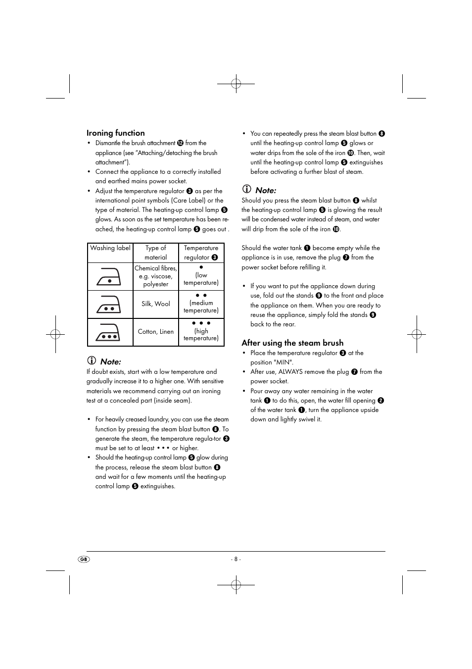 Ironing function, After using the steam brush | Silvercrest SDRB 1000 B1 User Manual | Page 11 / 64