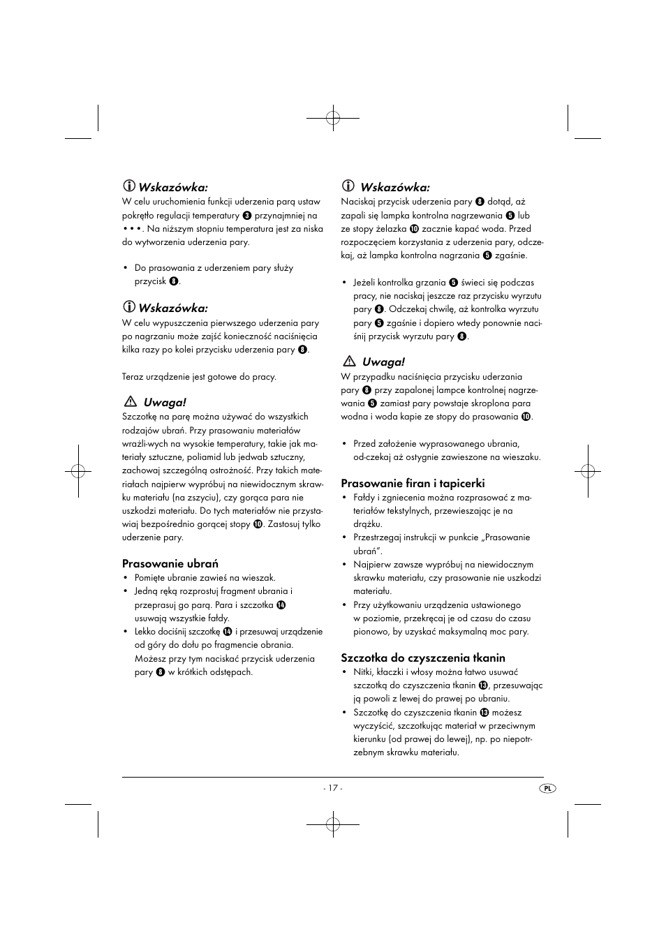 Wskazówka, Uwaga, Prasowanie ubrań | Prasowanie firan i tapicerki, Szczotka do czyszczenia tkanin | Silvercrest SDRB 1000 B1 User Manual | Page 20 / 64