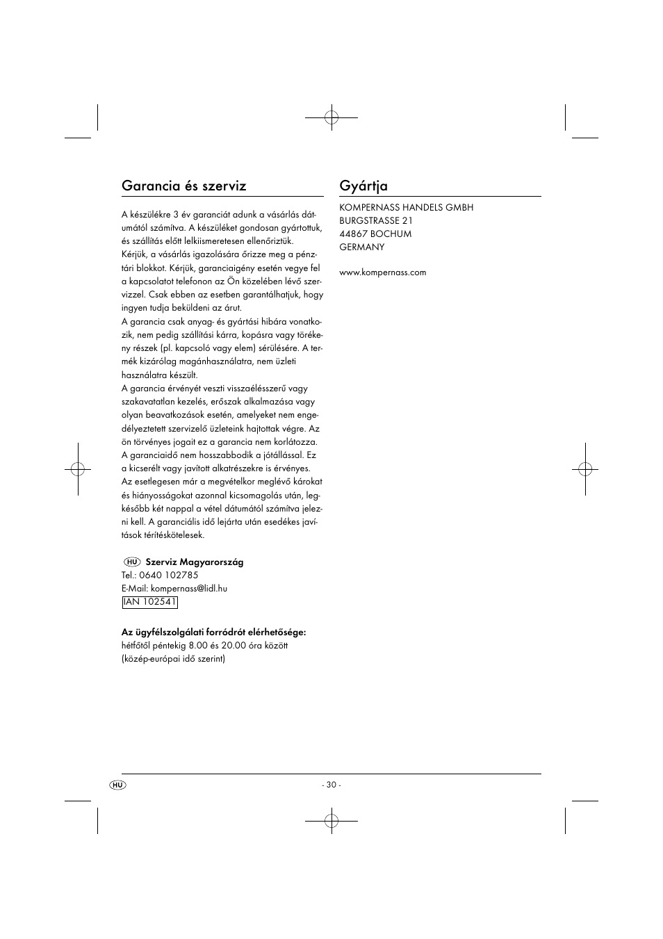 Garancia és szerviz, Gyártja | Silvercrest SDRB 1000 B1 User Manual | Page 33 / 64