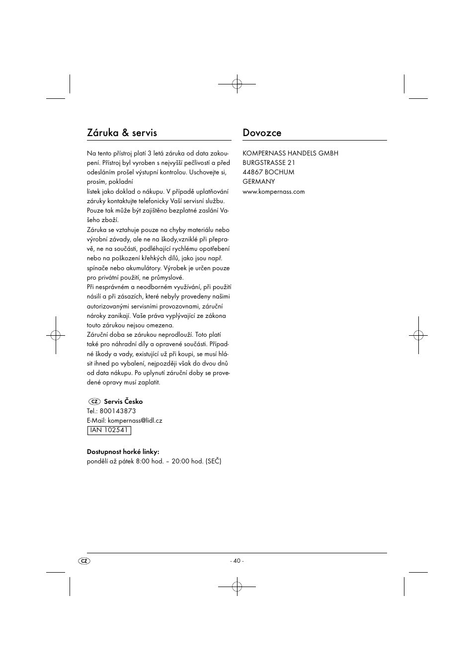 Záruka & servis, Dovozce | Silvercrest SDRB 1000 B1 User Manual | Page 43 / 64