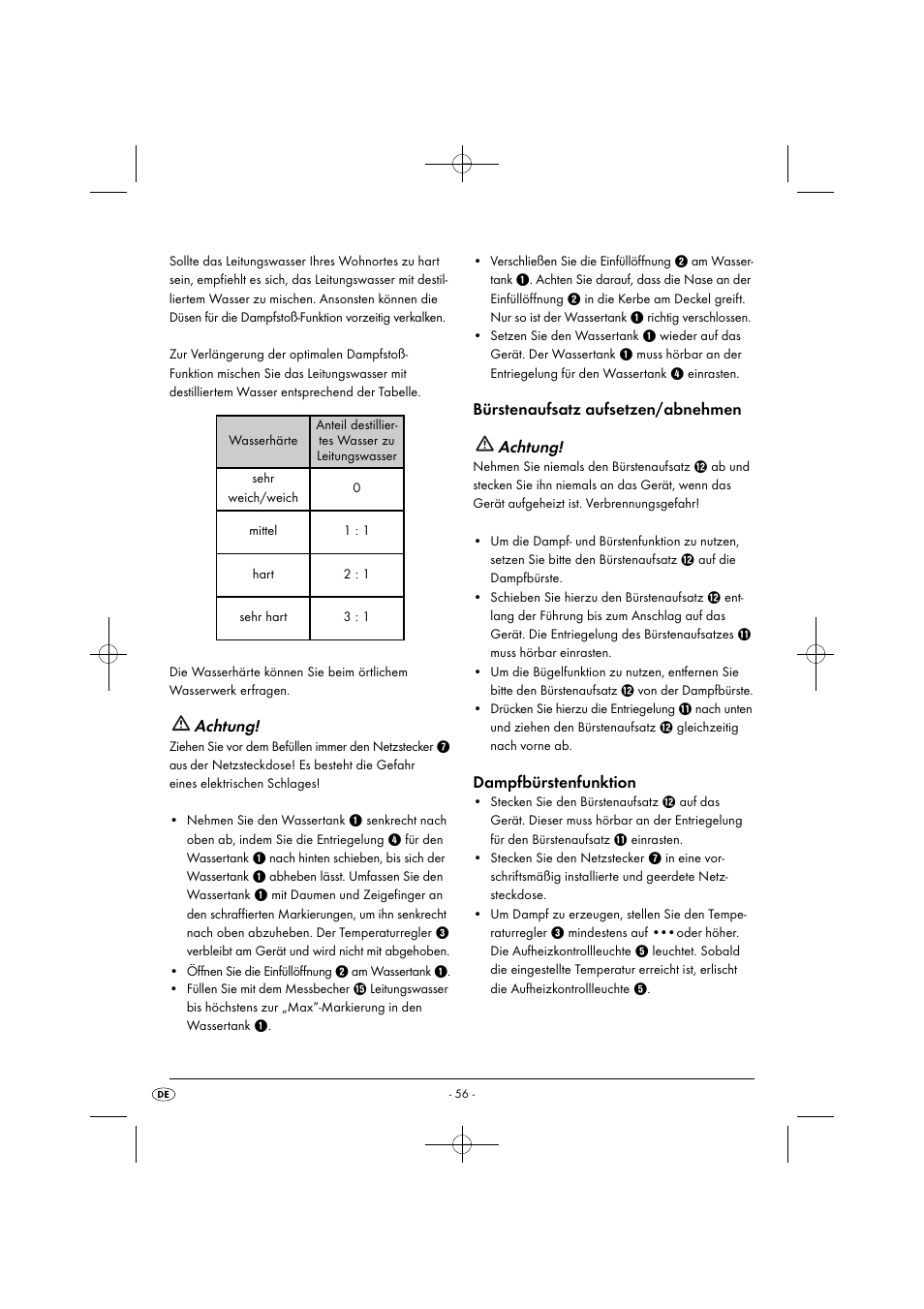 Achtung, Bürstenaufsatz aufsetzen/abnehmen achtung, Dampfbürstenfunktion | Silvercrest SDRB 1000 B1 User Manual | Page 59 / 64