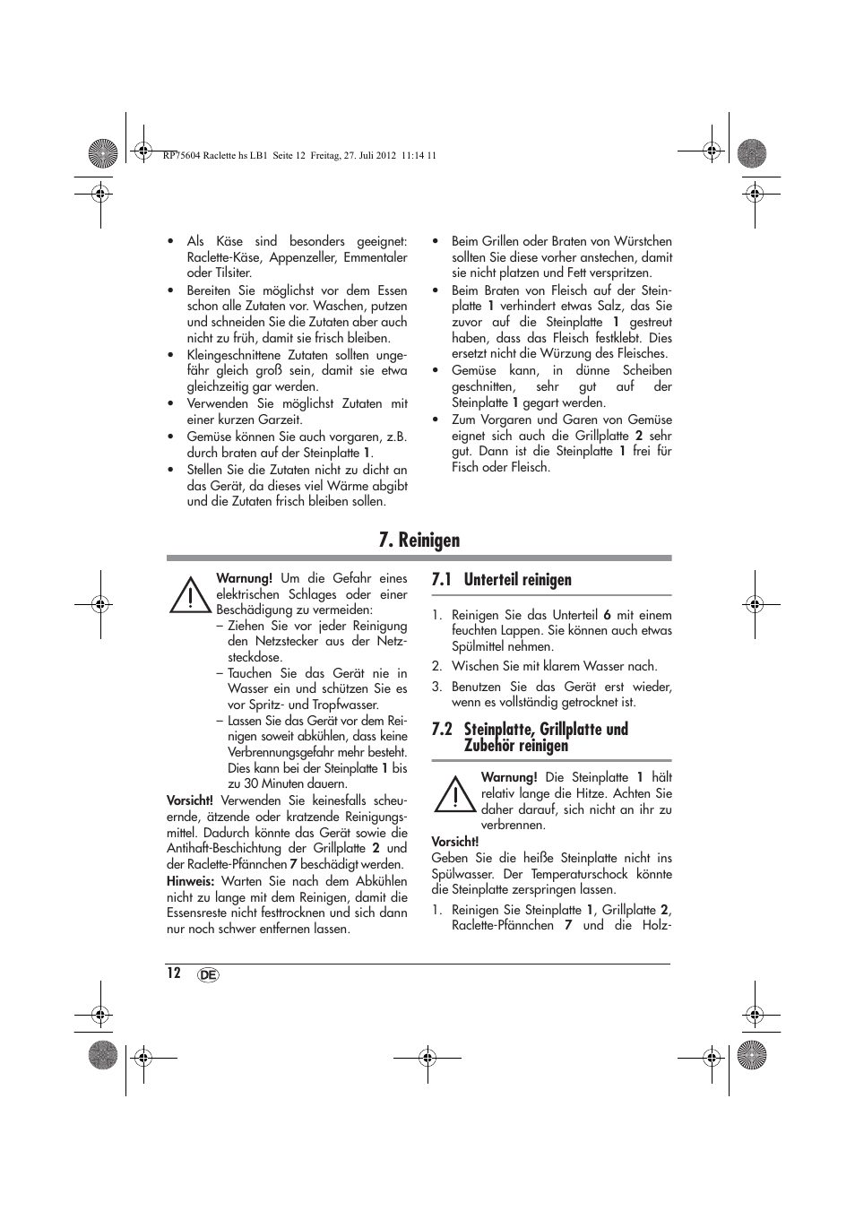 Reinigen, 1 unterteil reinigen, 2 steinplatte, grillplatte und zubehör reinigen | Silvercrest SRGS 1300 A2 User Manual | Page 14 / 70