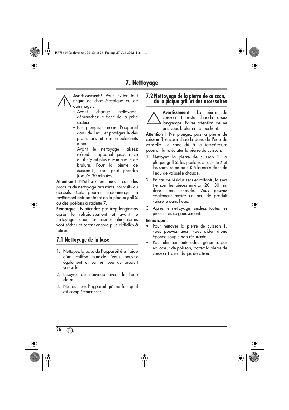 Nettoyage, 1 nettoyage de la base | Silvercrest SRGS 1300 A2 User Manual | Page 28 / 70
