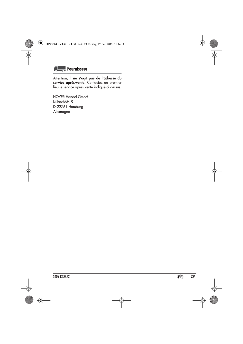 Fournisseur | Silvercrest SRGS 1300 A2 User Manual | Page 31 / 70