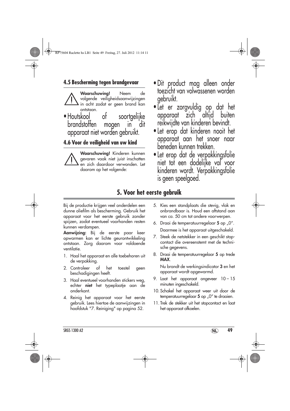 Voor het eerste gebruik | Silvercrest SRGS 1300 A2 User Manual | Page 51 / 70