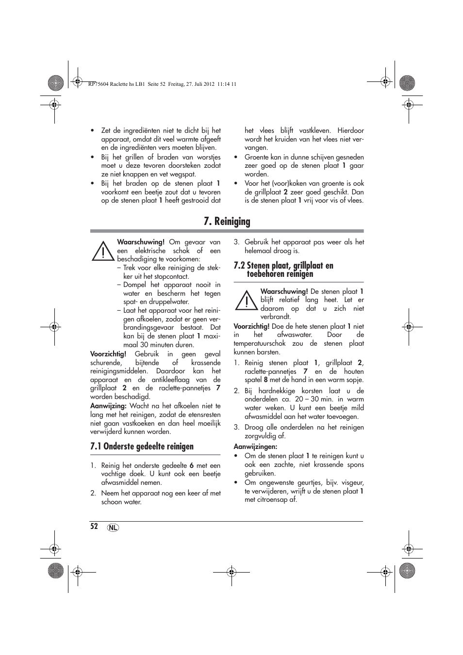 Reiniging, 1 onderste gedeelte reinigen, 2 stenen plaat, grillplaat en toebehoren reinigen | Silvercrest SRGS 1300 A2 User Manual | Page 54 / 70