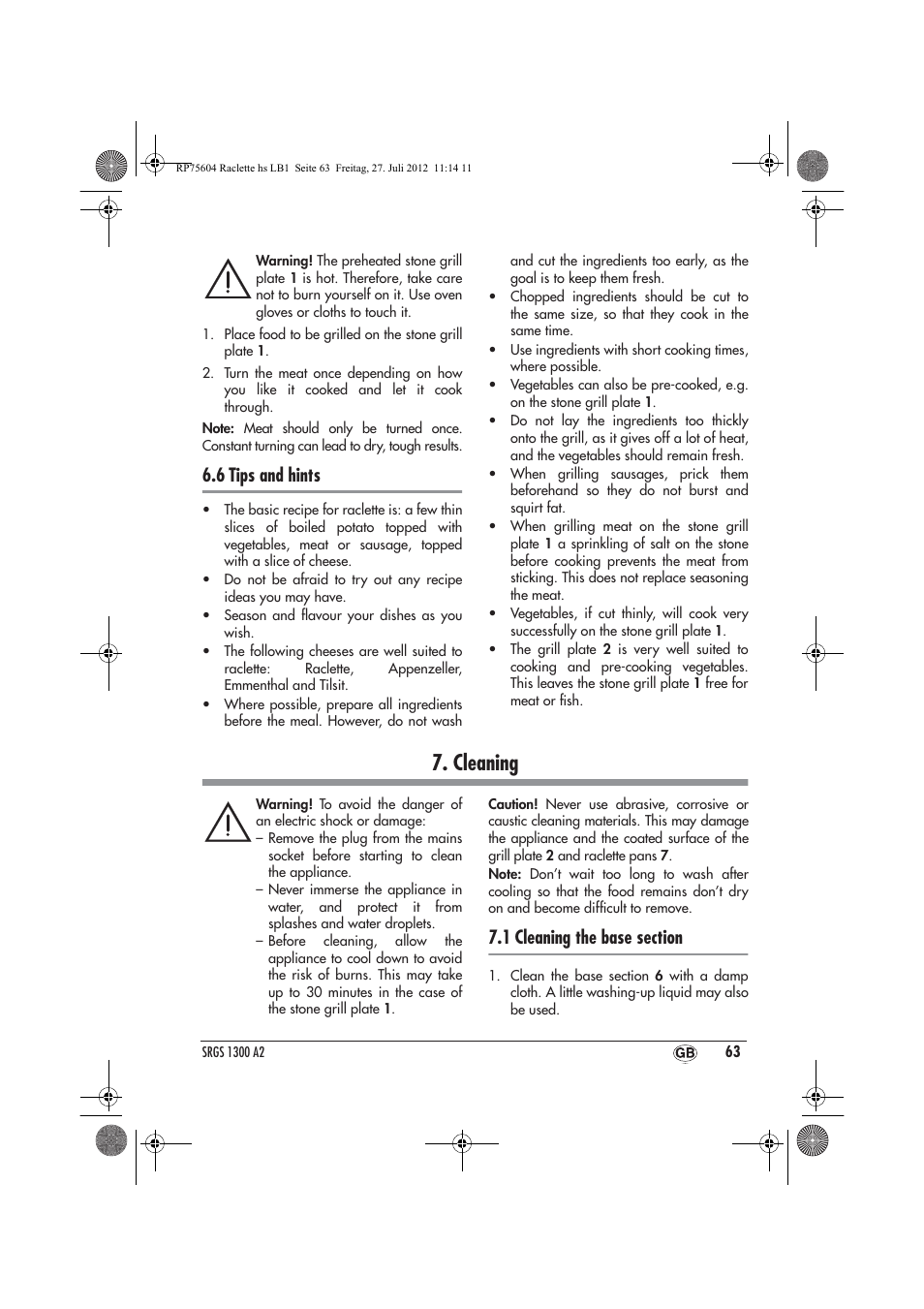 Cleaning, 6 tips and hints | Silvercrest SRGS 1300 A2 User Manual | Page 65 / 70