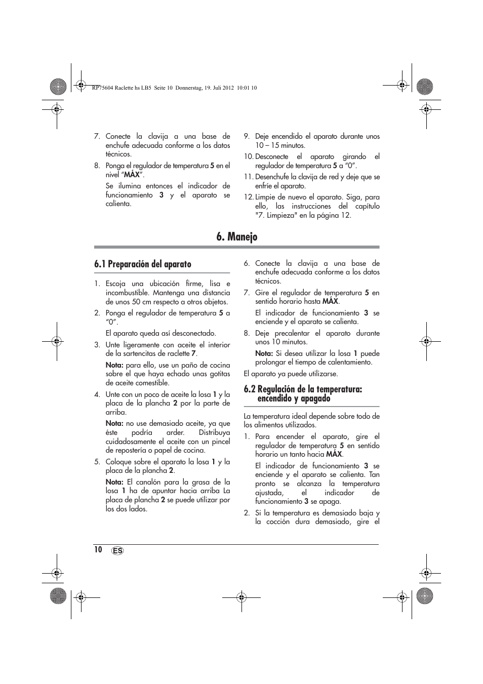 Manejo, 1 preparación del aparato | Silvercrest SRGS 1300 A2 User Manual | Page 12 / 70