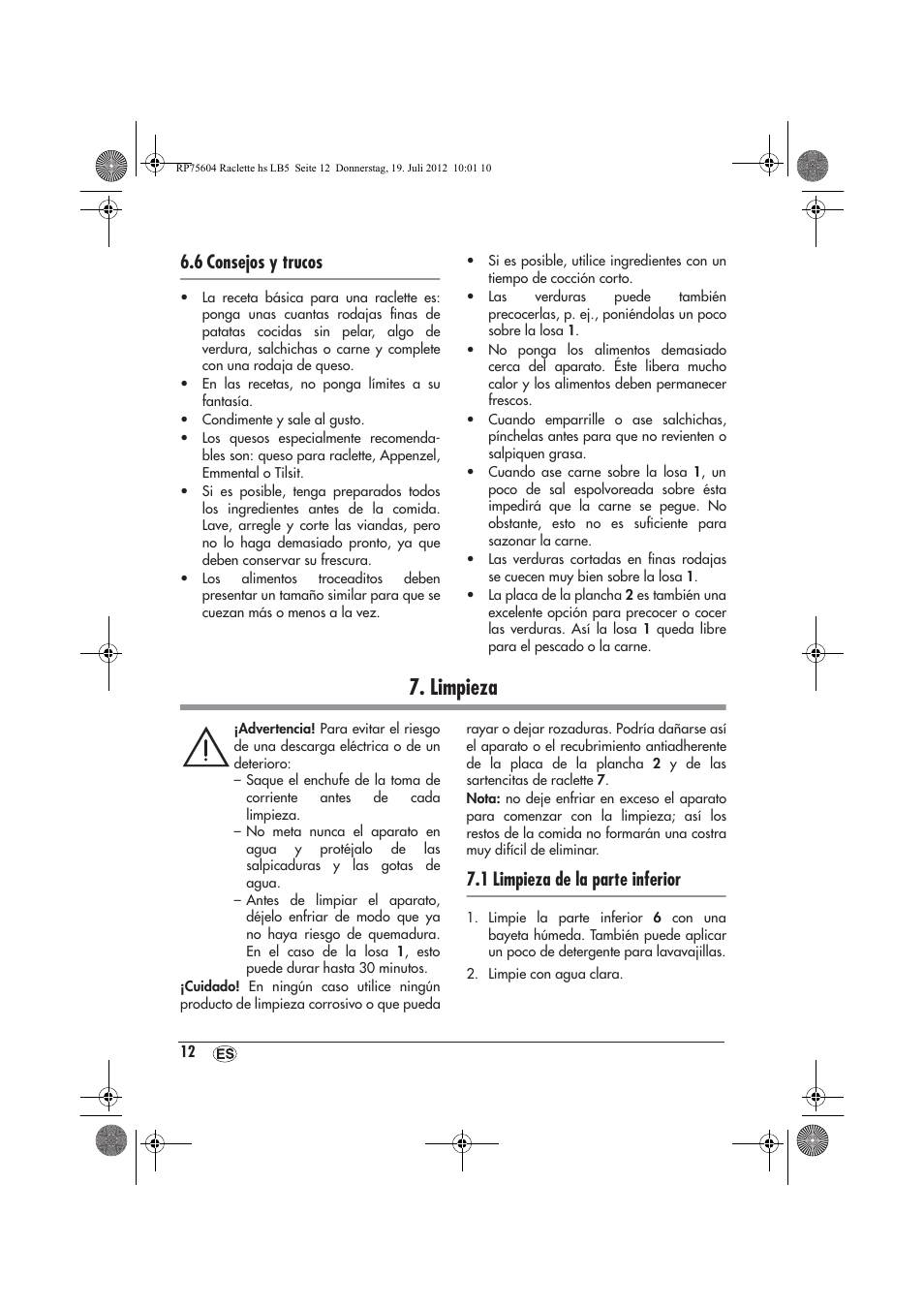 Limpieza, 6 consejos y trucos, 1 limpieza de la parte inferior | Silvercrest SRGS 1300 A2 User Manual | Page 14 / 70