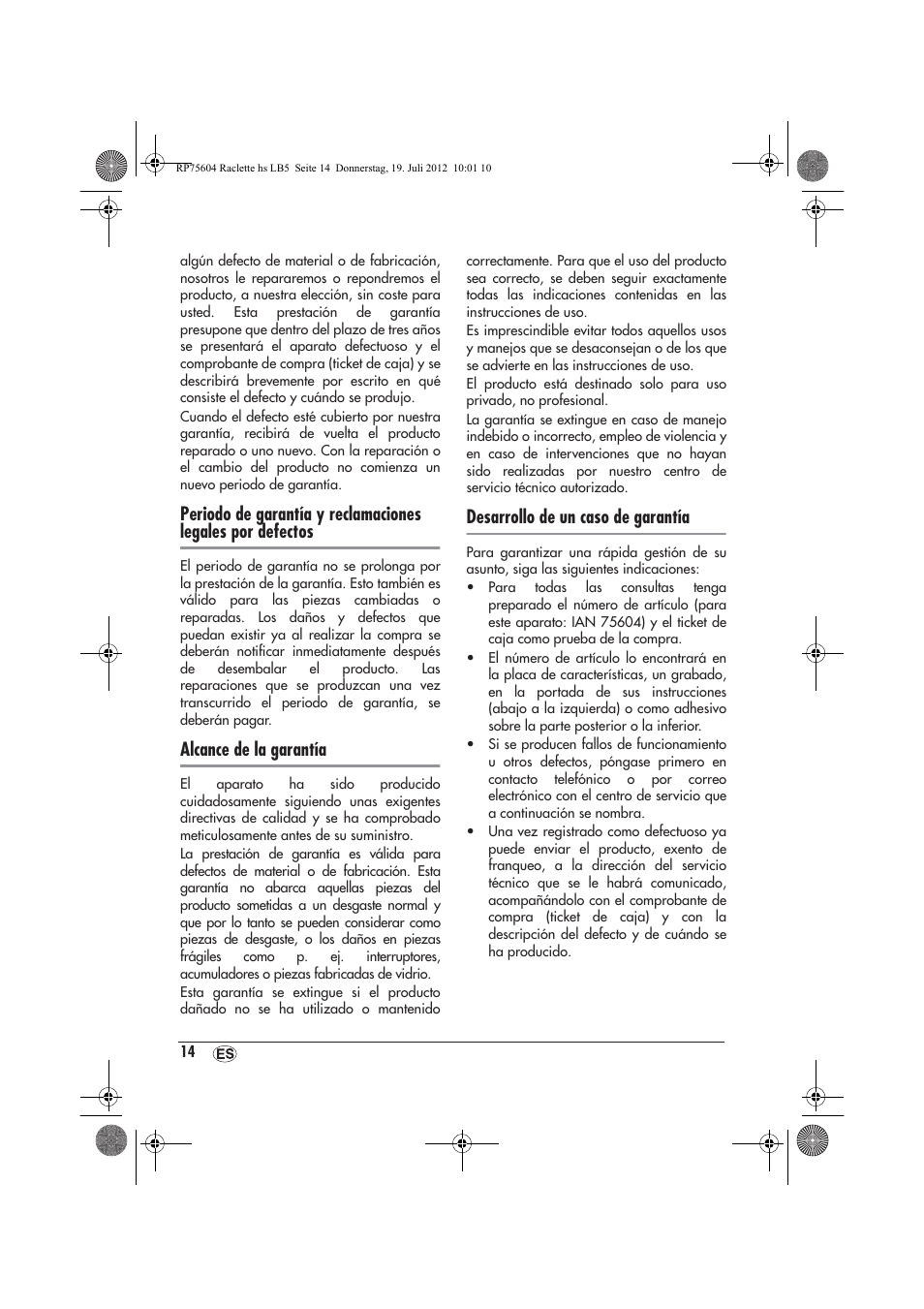 Alcance de la garantía, Desarrollo de un caso de garantía | Silvercrest SRGS 1300 A2 User Manual | Page 16 / 70