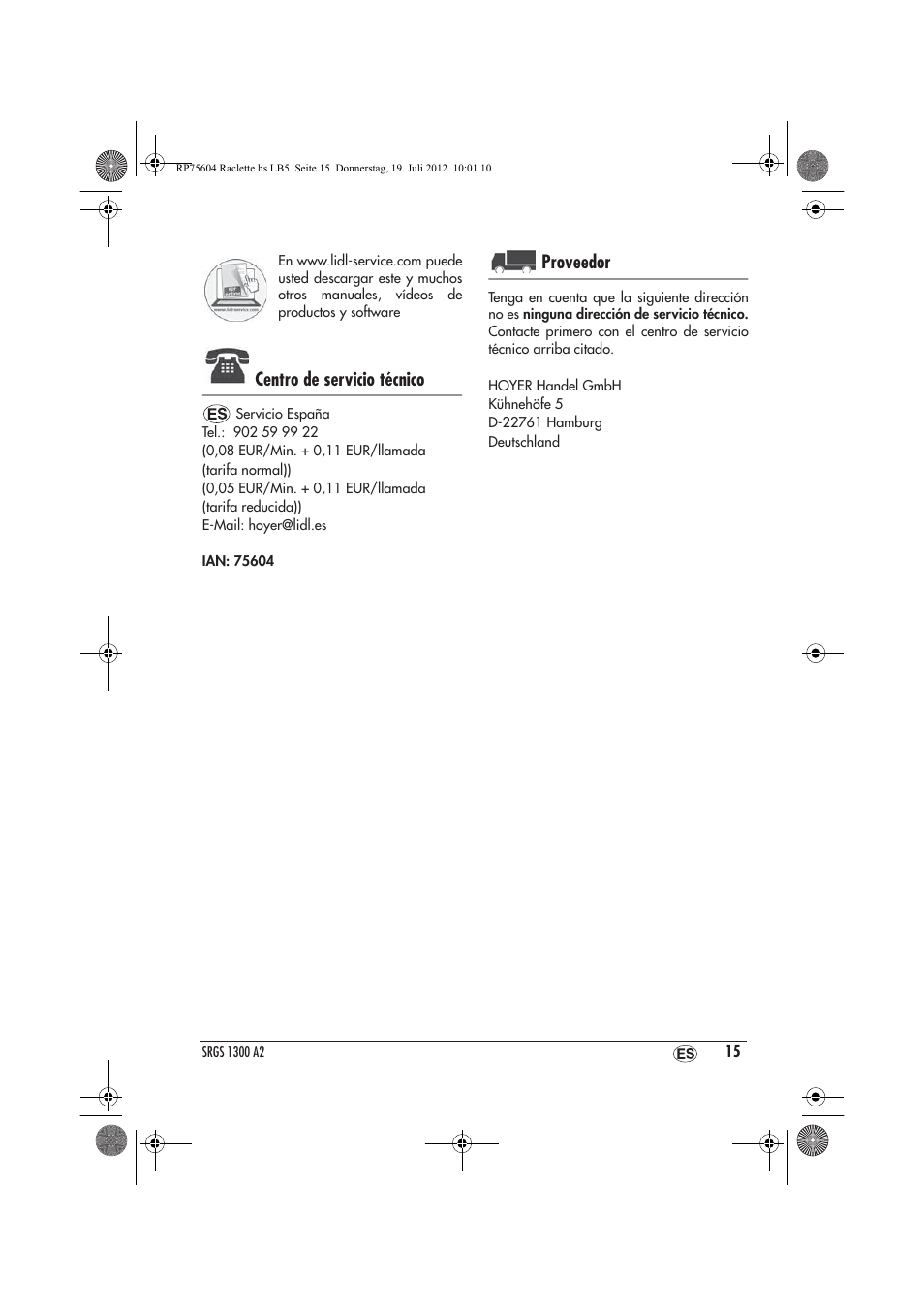 Centro de servicio técnico, Proveedor | Silvercrest SRGS 1300 A2 User Manual | Page 17 / 70