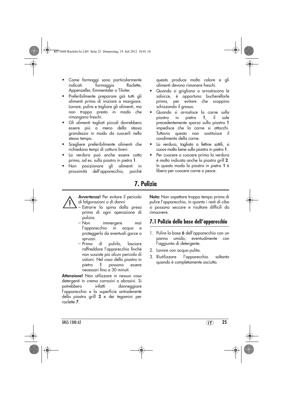 Pulizia, 1 pulizia della base dell’apparecchio | Silvercrest SRGS 1300 A2 User Manual | Page 27 / 70