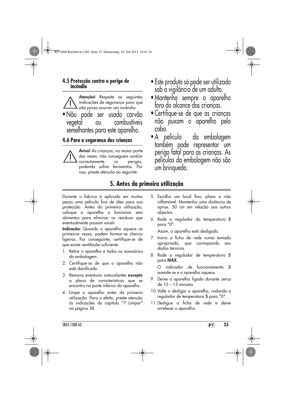 Antes da primeira utilização | Silvercrest SRGS 1300 A2 User Manual | Page 37 / 70