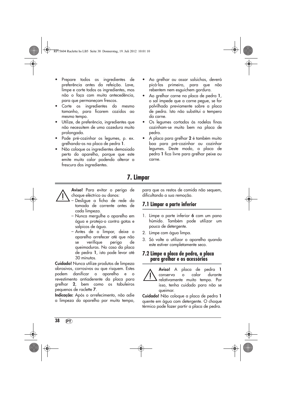 Limpar, 1 limpar a parte inferior | Silvercrest SRGS 1300 A2 User Manual | Page 40 / 70