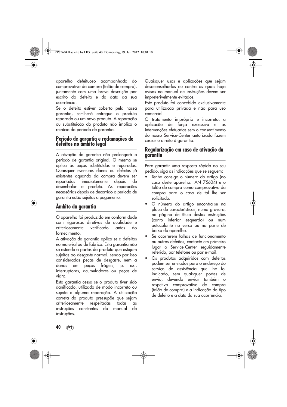 Âmbito da garantia, Regularização em caso de ativação da garantia | Silvercrest SRGS 1300 A2 User Manual | Page 42 / 70