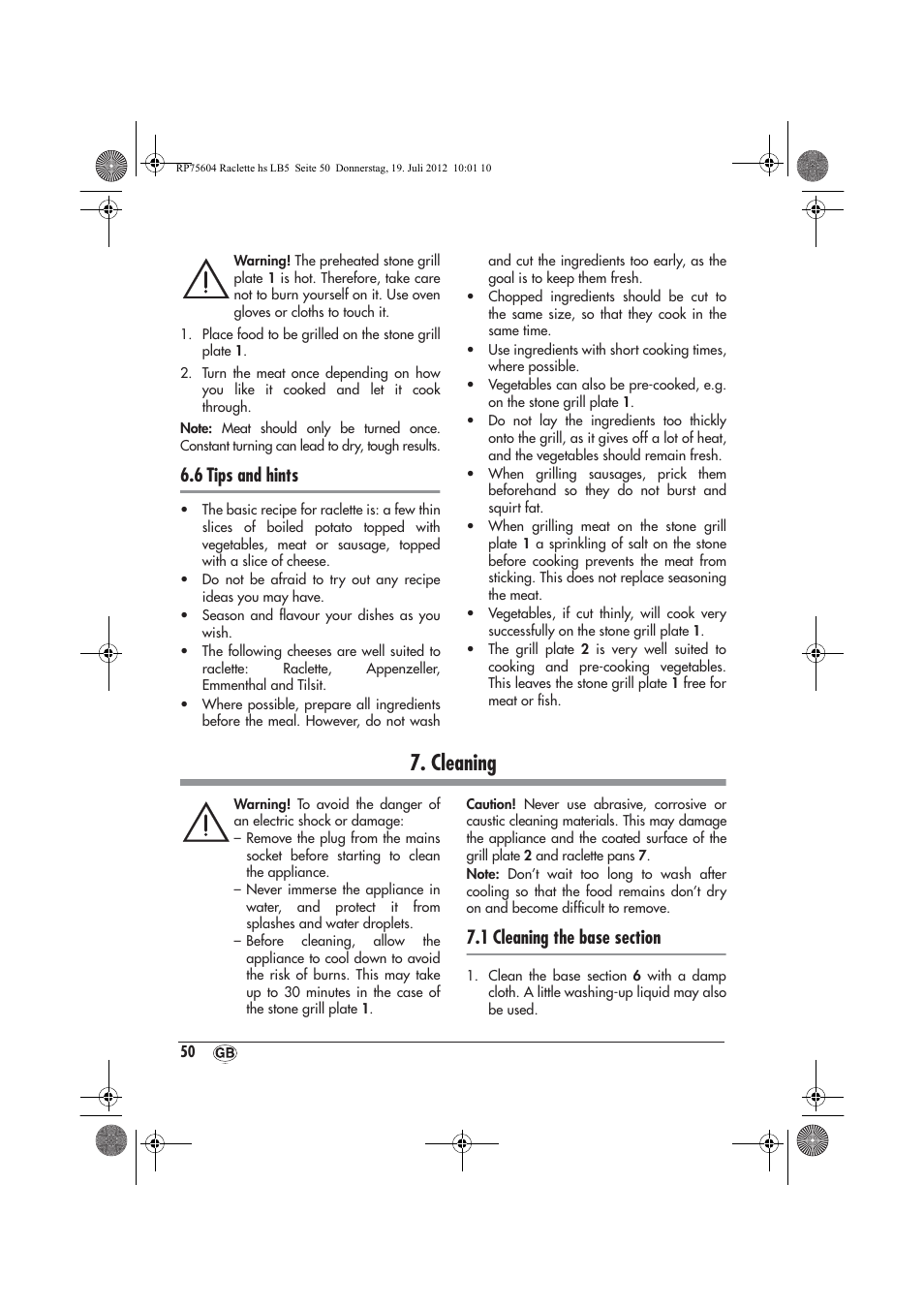 Cleaning, 6 tips and hints | Silvercrest SRGS 1300 A2 User Manual | Page 52 / 70