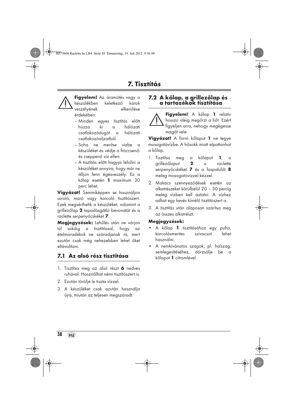 Tisztítás | Silvercrest SRGS 1300 A2 User Manual | Page 40 / 94