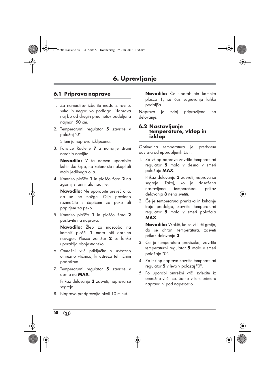 Upravljanje | Silvercrest SRGS 1300 A2 User Manual | Page 52 / 94