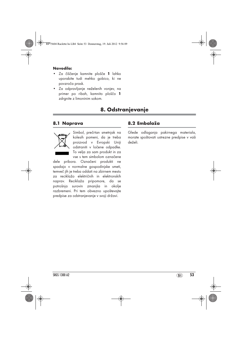 Odstranjevanje | Silvercrest SRGS 1300 A2 User Manual | Page 55 / 94
