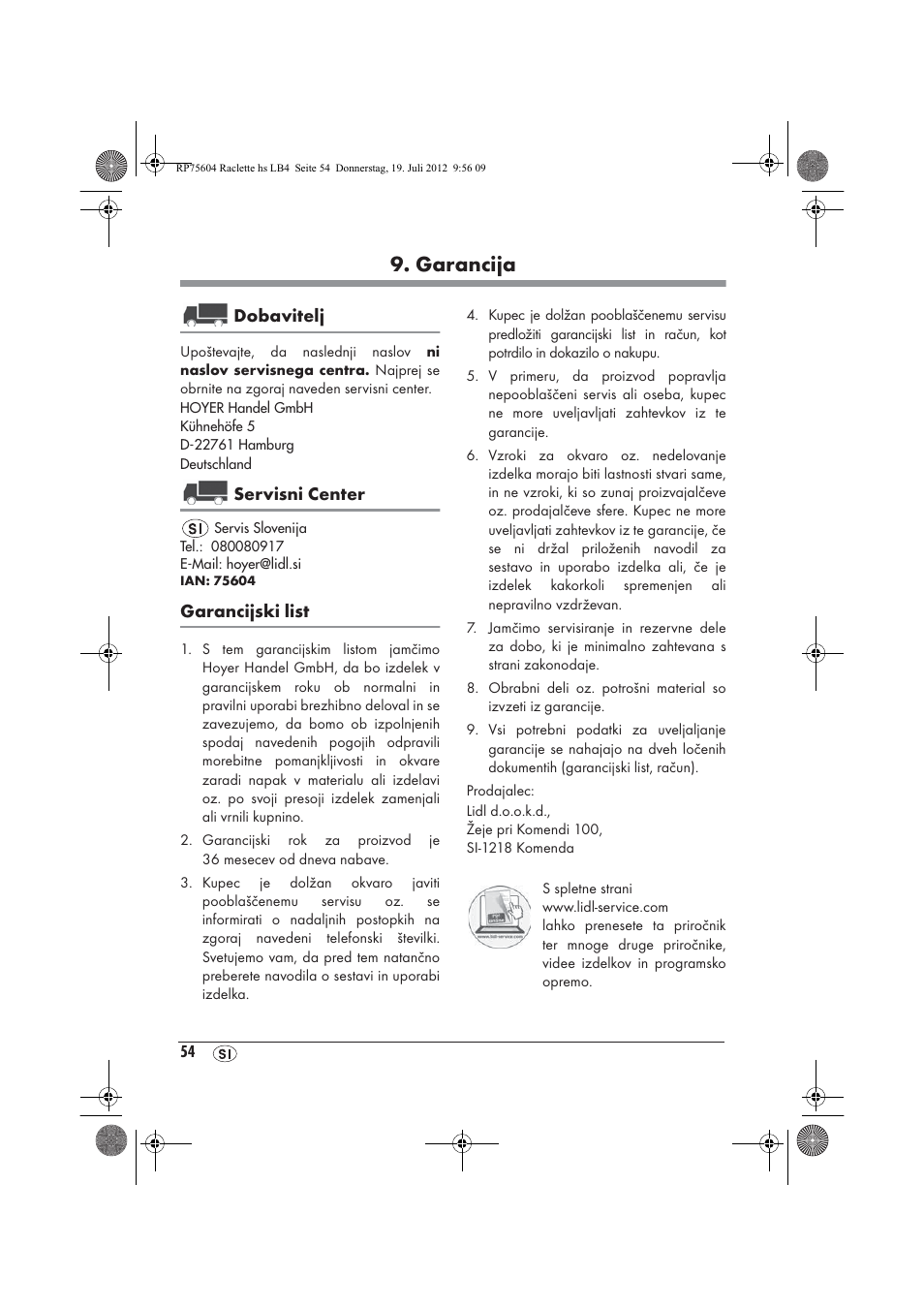 Garancija | Silvercrest SRGS 1300 A2 User Manual | Page 56 / 94