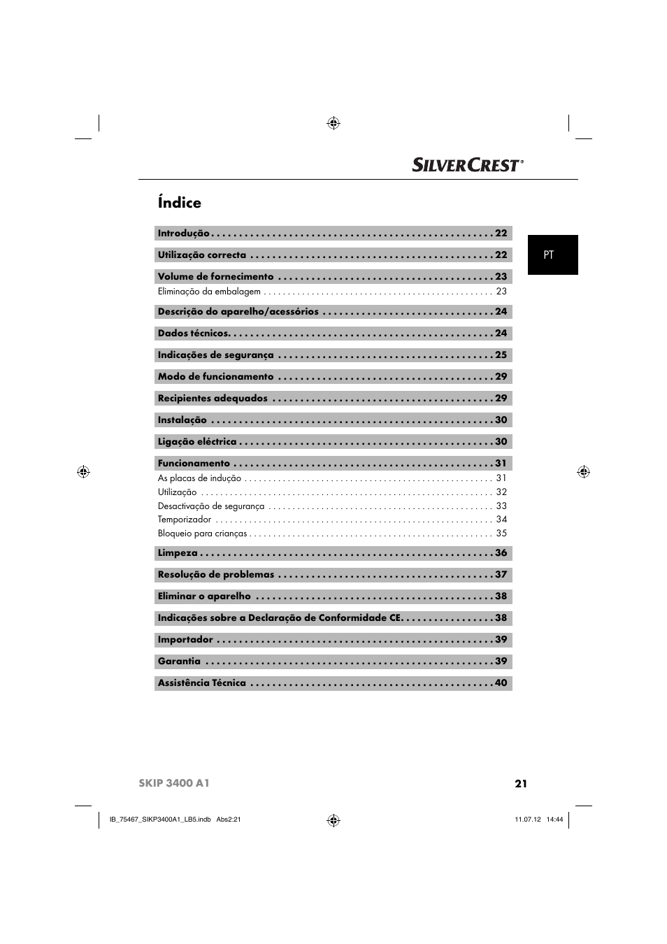 Índice | Silvercrest SIKP 3400 A1 User Manual | Page 23 / 82