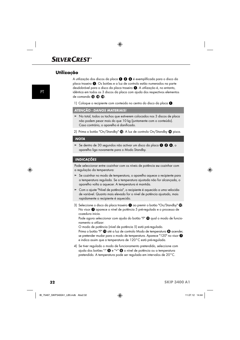 Utilização | Silvercrest SIKP 3400 A1 User Manual | Page 34 / 82