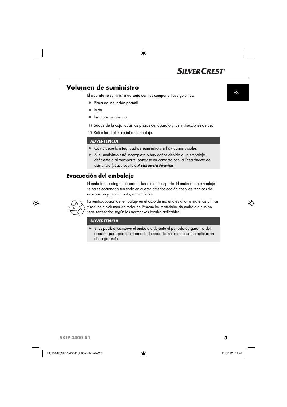 Volumen de suministro, Evacuación del embalaje | Silvercrest SIKP 3400 A1 User Manual | Page 5 / 82