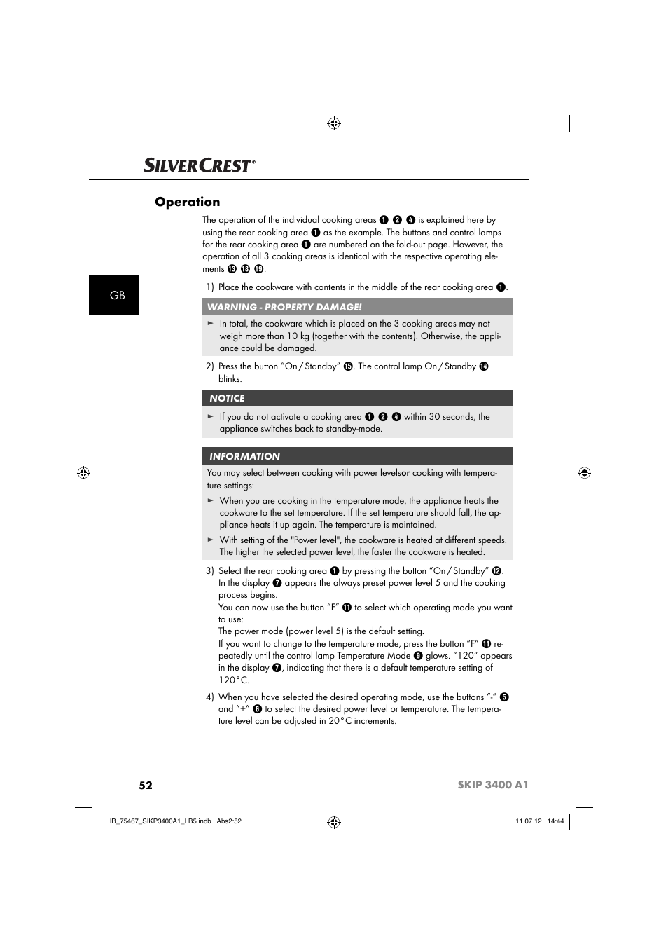 Operation | Silvercrest SIKP 3400 A1 User Manual | Page 54 / 82