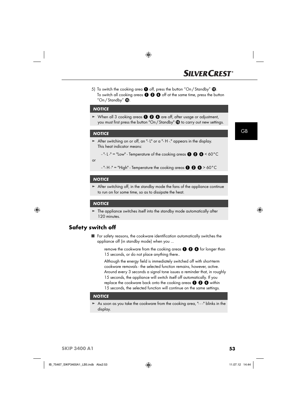 Safety switch oﬀ | Silvercrest SIKP 3400 A1 User Manual | Page 55 / 82