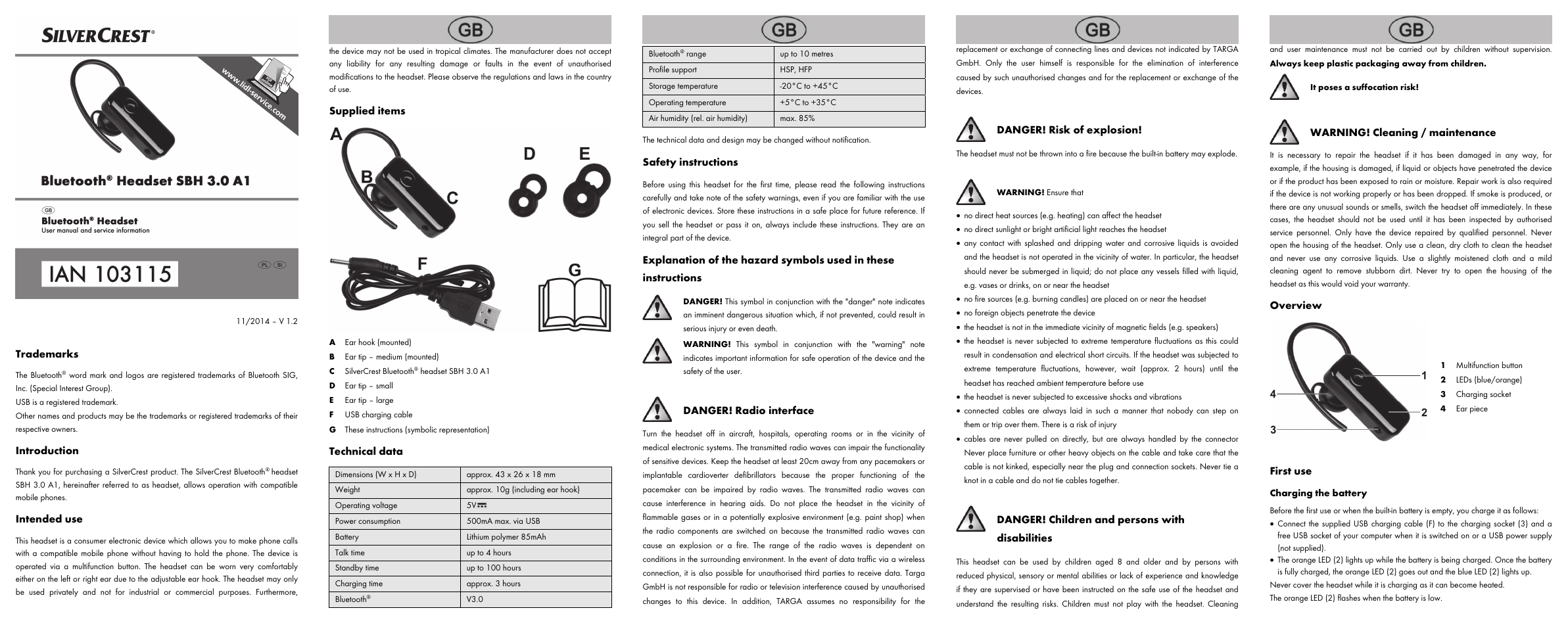 Silvercrest SBH 3.0 A1 User Manual | 8 pages