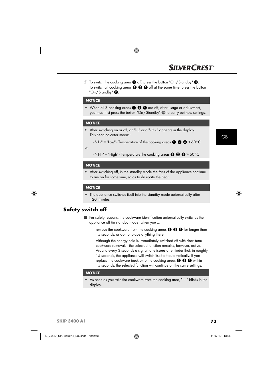 Safety switch oﬀ | Silvercrest SIKP 3400 A1 User Manual | Page 75 / 81