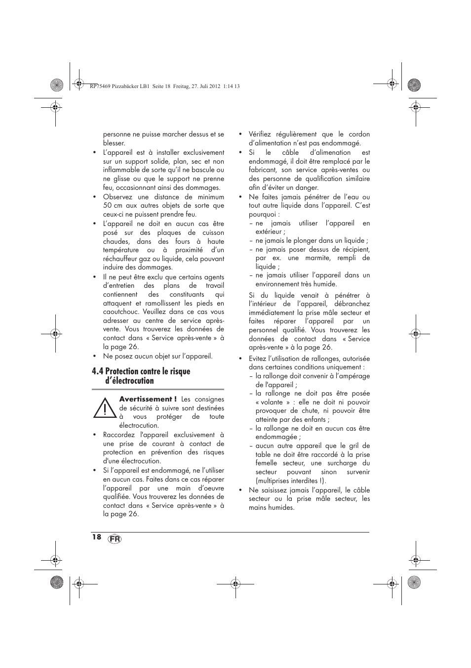 4 protection contre le risque d’électrocution | Silvercrest SPB 800 A1 User Manual | Page 20 / 66