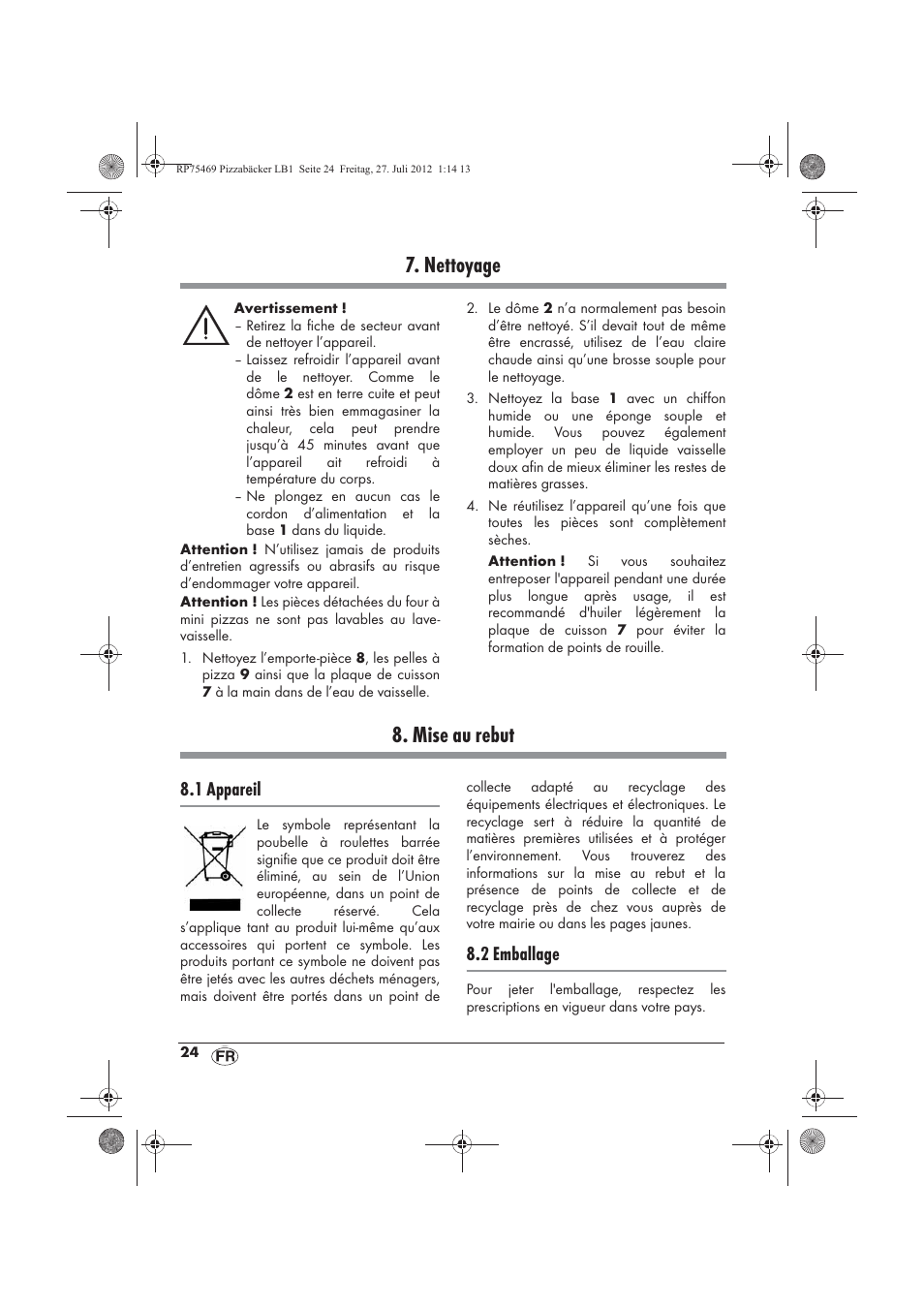 Nettoyage, Mise au rebut, 1 appareil | 2 emballage | Silvercrest SPB 800 A1 User Manual | Page 26 / 66