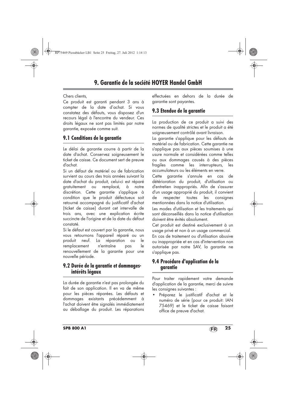 Garantie de la société hoyer handel gmbh | Silvercrest SPB 800 A1 User Manual | Page 27 / 66