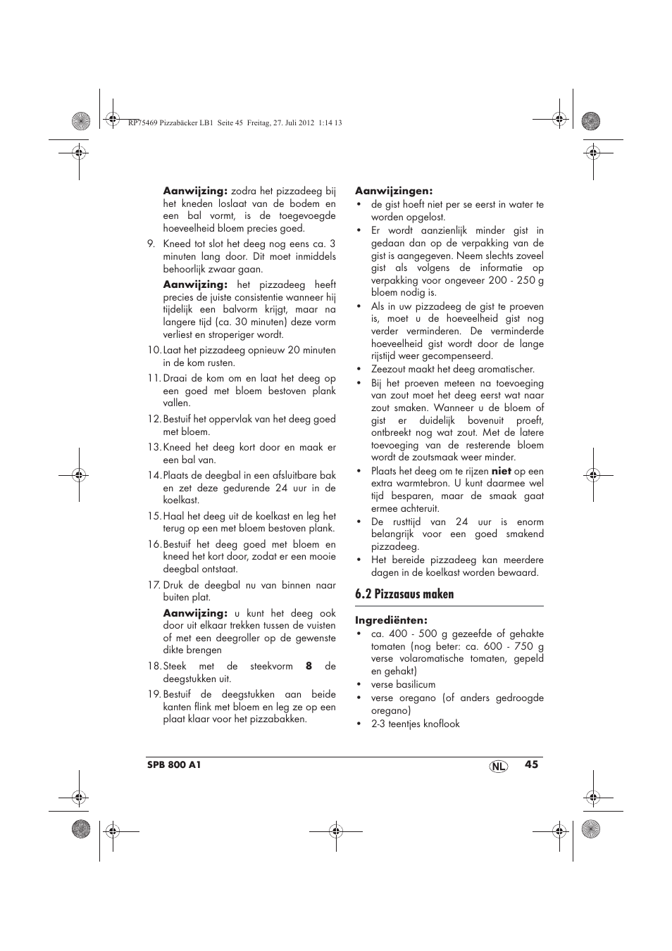 2 pizzasaus maken | Silvercrest SPB 800 A1 User Manual | Page 47 / 66