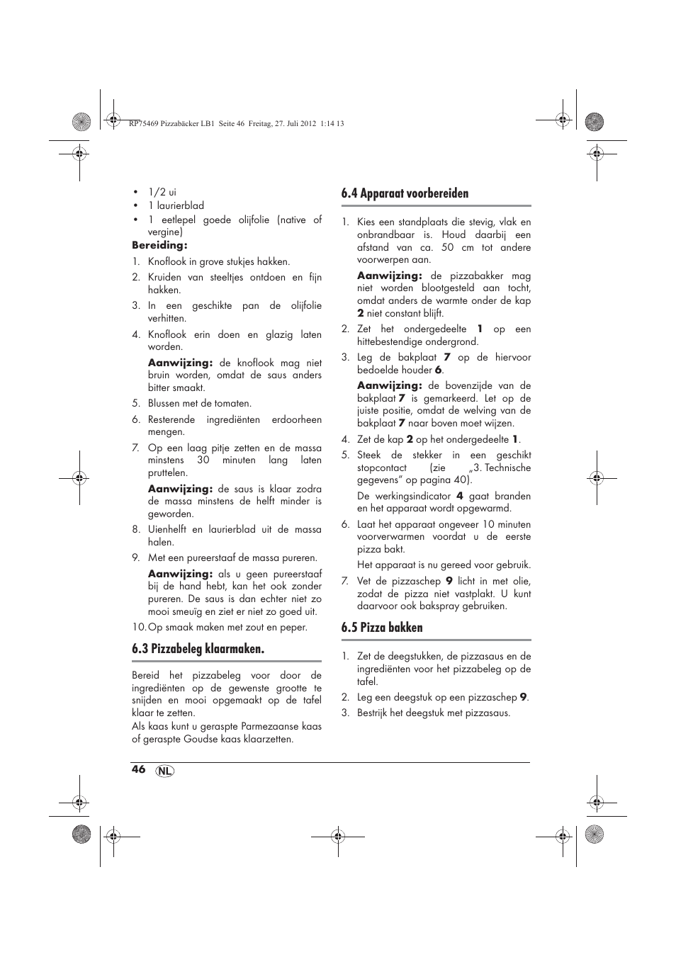 3 pizzabeleg klaarmaken, 4 apparaat voorbereiden, 5 pizza bakken | Silvercrest SPB 800 A1 User Manual | Page 48 / 66