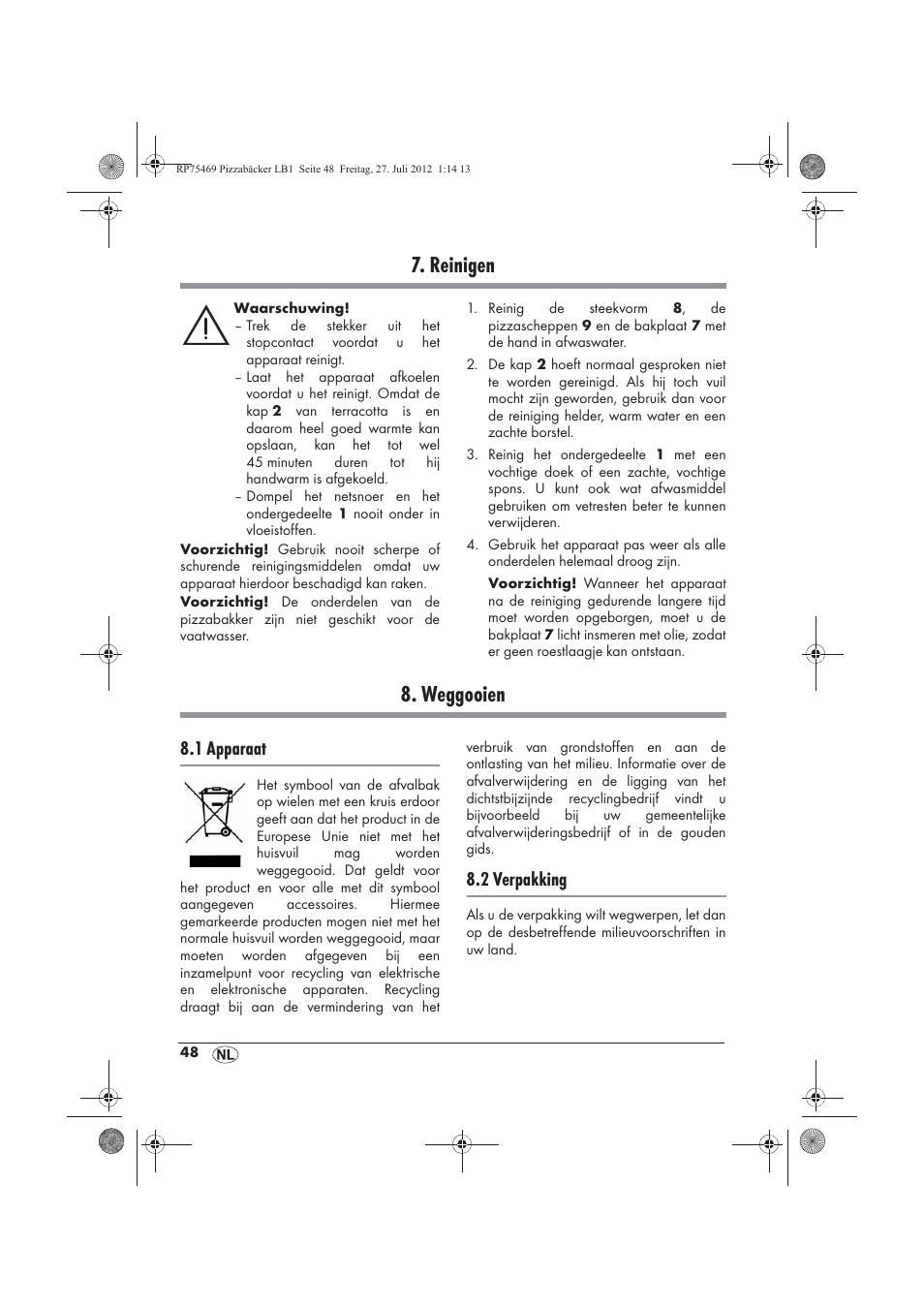 Reinigen, Weggooien, 1 apparaat | 2 verpakking | Silvercrest SPB 800 A1 User Manual | Page 50 / 66