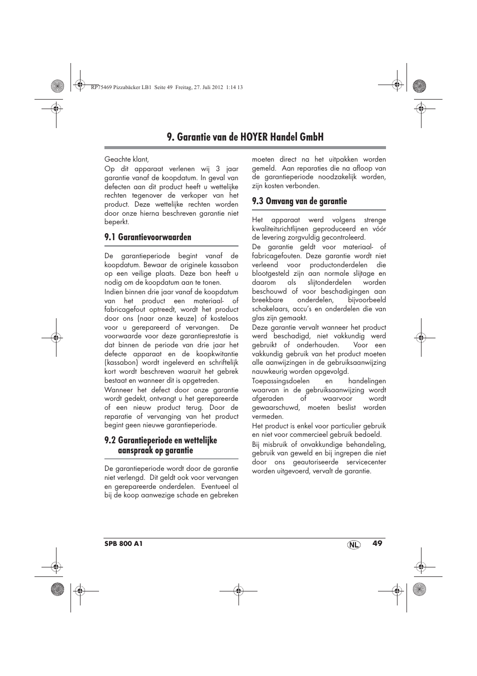 Garantie van de hoyer handel gmbh | Silvercrest SPB 800 A1 User Manual | Page 51 / 66
