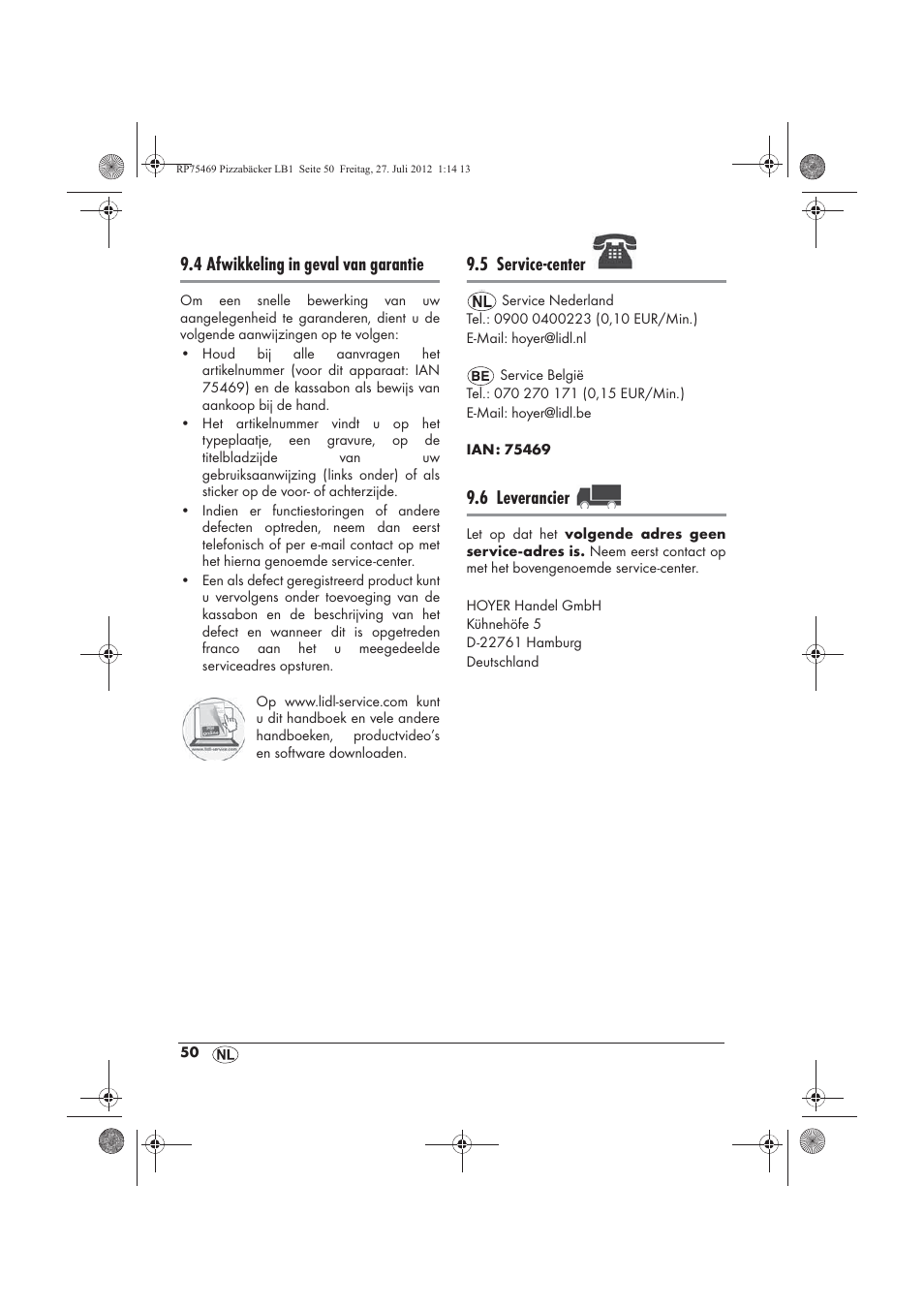 4 afwikkeling in geval van garantie, 5 service-center, 6 leverancier | Silvercrest SPB 800 A1 User Manual | Page 52 / 66