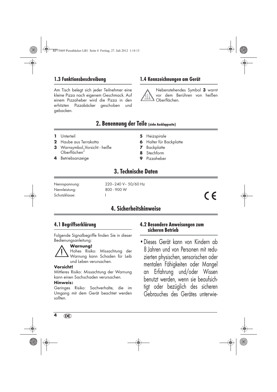 Benennung der teile, Technische daten, Sicherheitshinweise | Silvercrest SPB 800 A1 User Manual | Page 6 / 66