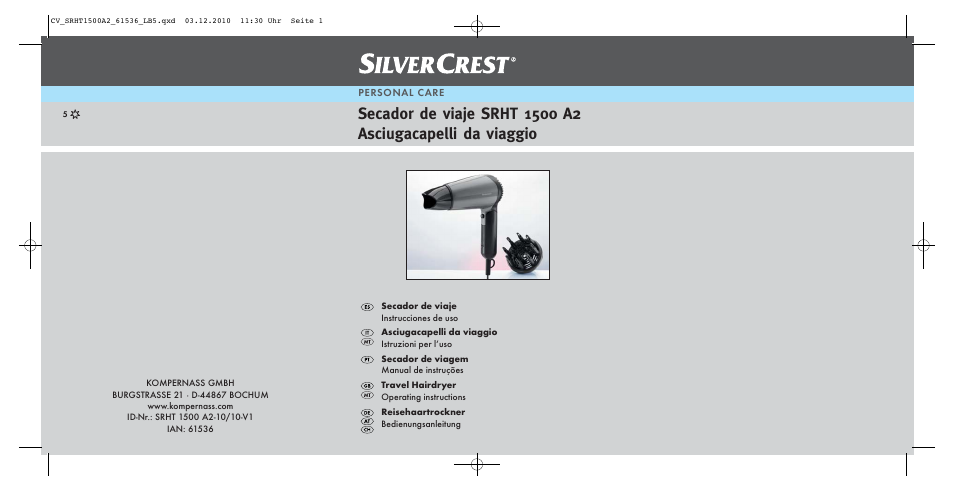 Silvercrest SRHT 1500 A2 User Manual | 62 pages