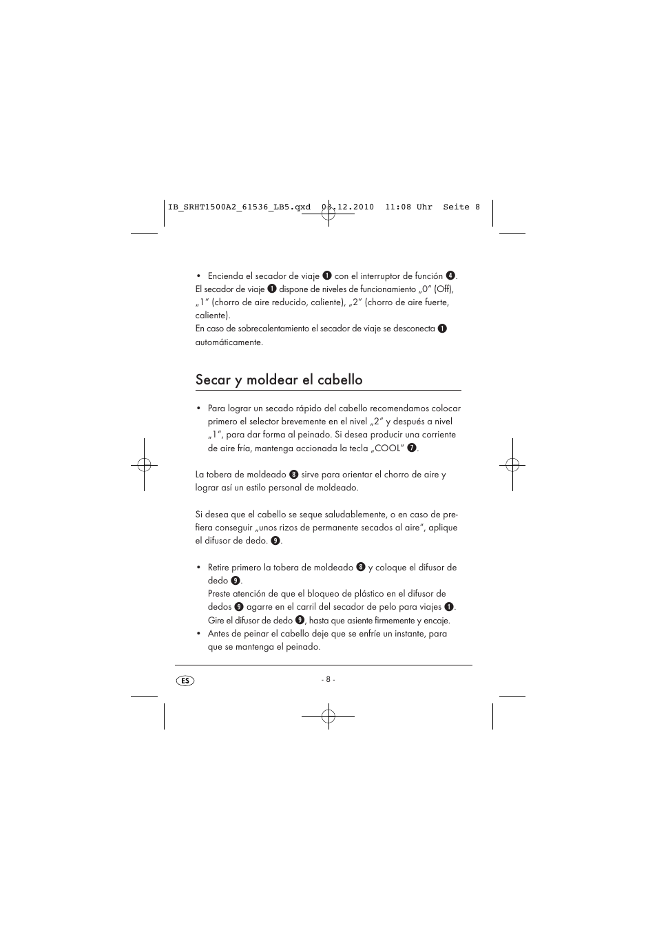 Secar y moldear el cabello | Silvercrest SRHT 1500 A2 User Manual | Page 10 / 62