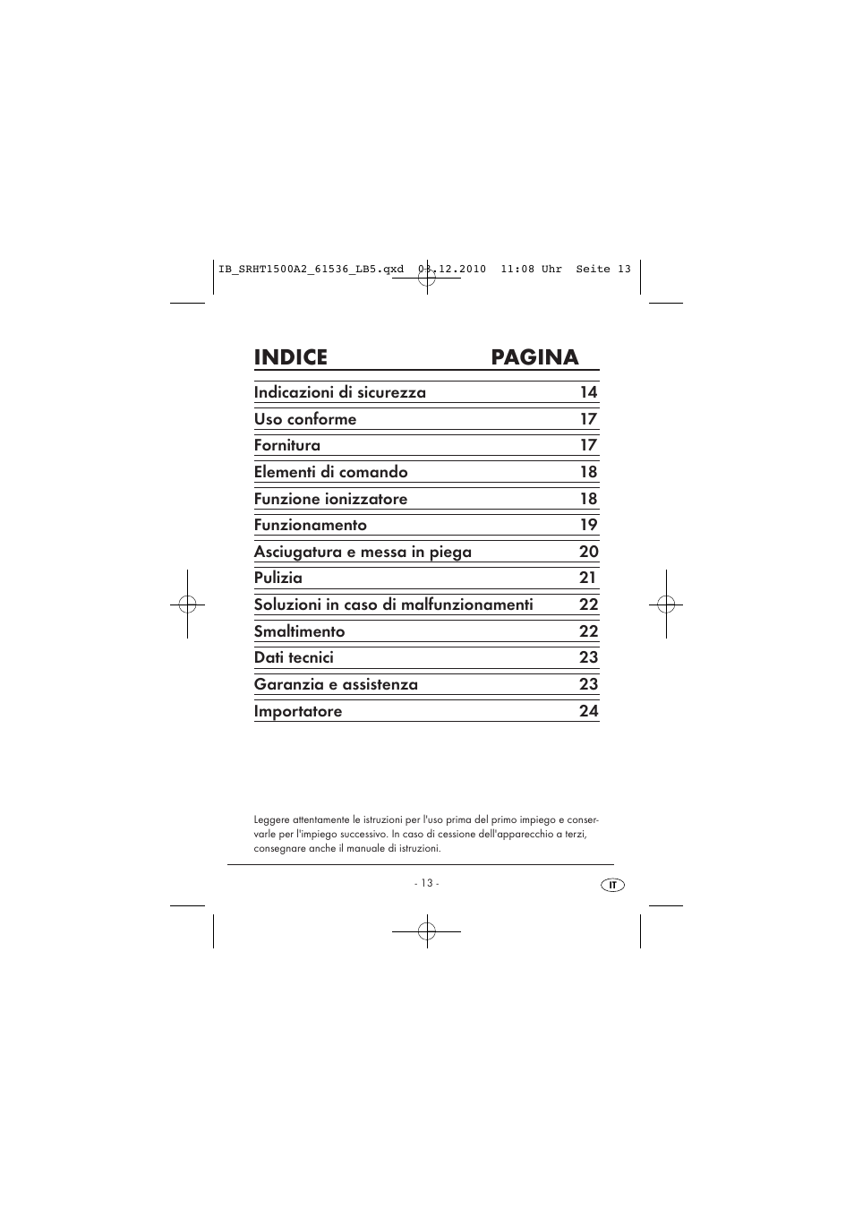 Indice pagina | Silvercrest SRHT 1500 A2 User Manual | Page 15 / 62