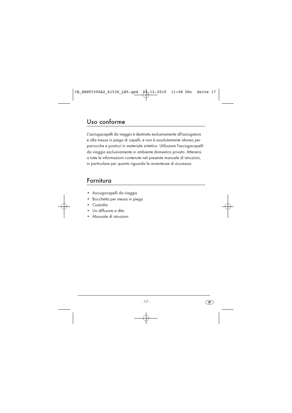 Uso conforme, Fornitura | Silvercrest SRHT 1500 A2 User Manual | Page 19 / 62