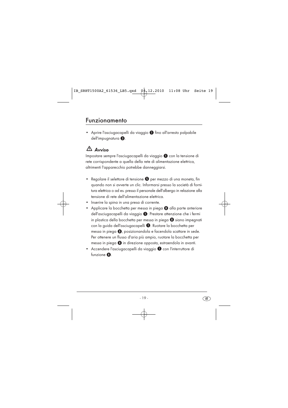 Funzionamento, Avviso | Silvercrest SRHT 1500 A2 User Manual | Page 21 / 62