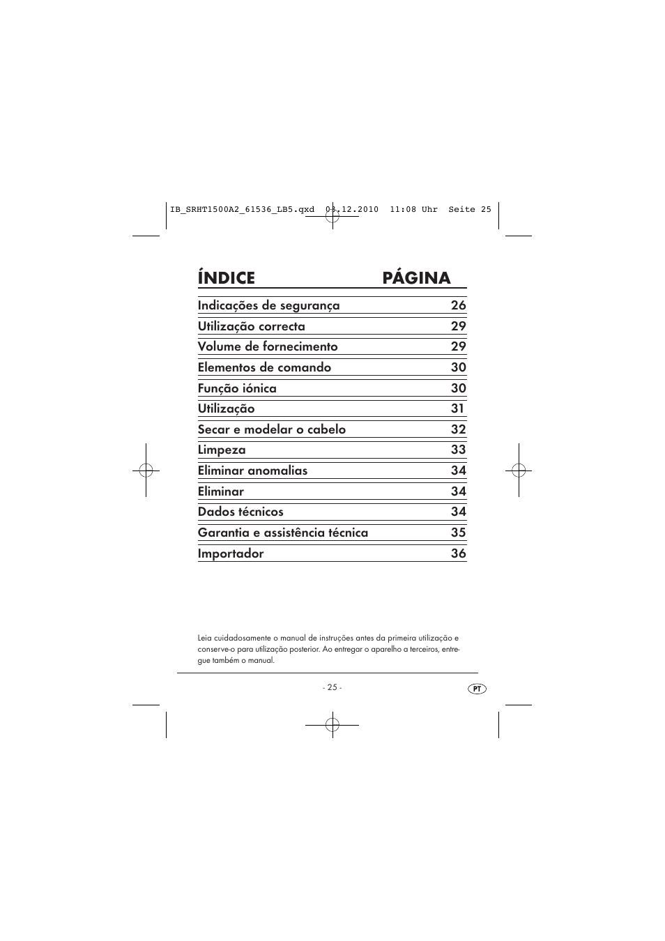 Índice página | Silvercrest SRHT 1500 A2 User Manual | Page 27 / 62