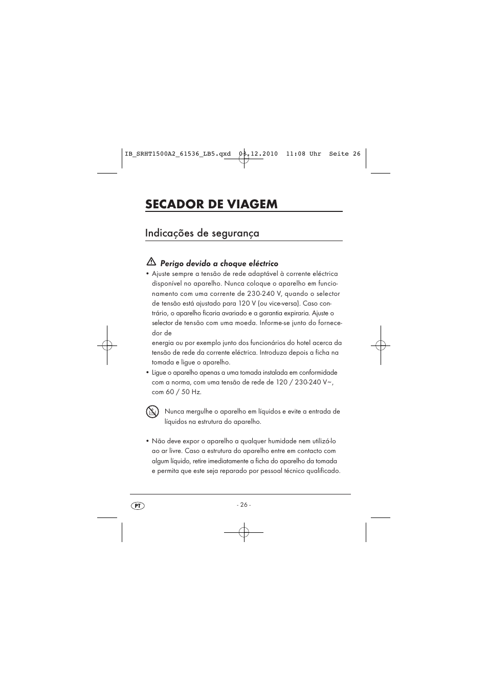 Secador de viagem, Indicações de segurança | Silvercrest SRHT 1500 A2 User Manual | Page 28 / 62