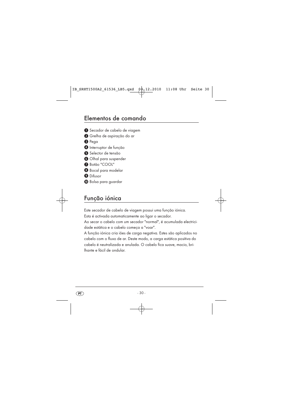 Elementos de comando, Função iónica | Silvercrest SRHT 1500 A2 User Manual | Page 32 / 62