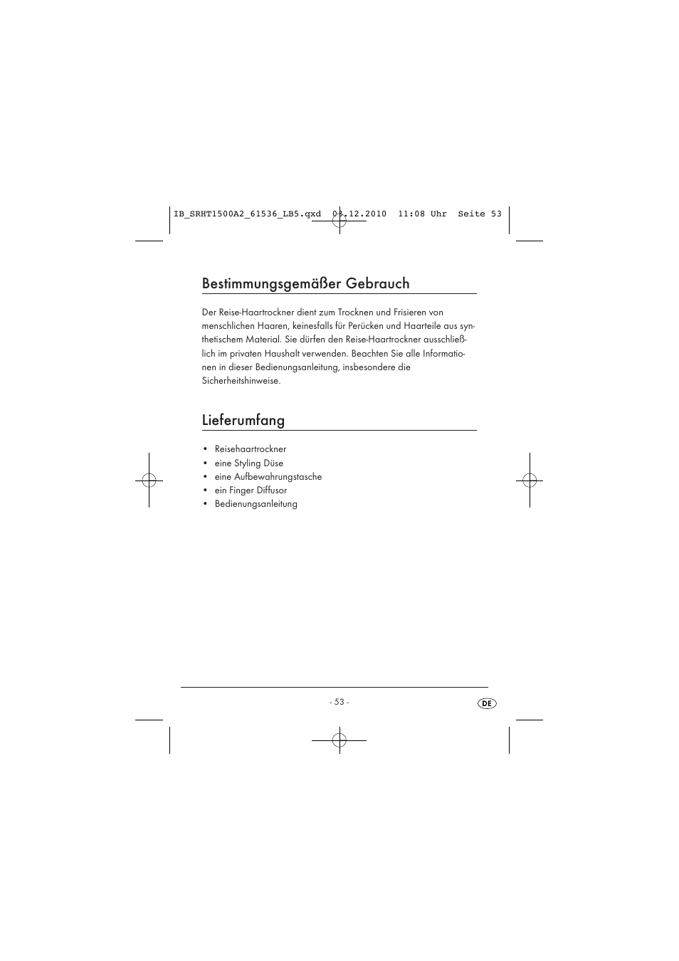 Bestimmungsgemäßer gebrauch, Lieferumfang | Silvercrest SRHT 1500 A2 User Manual | Page 55 / 62