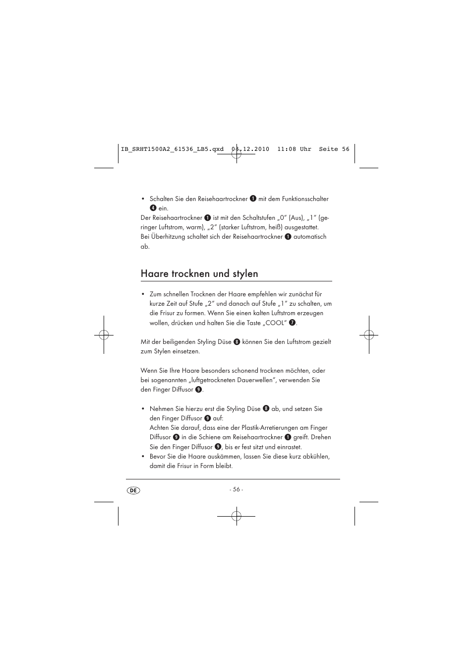 Haare trocknen und stylen | Silvercrest SRHT 1500 A2 User Manual | Page 58 / 62